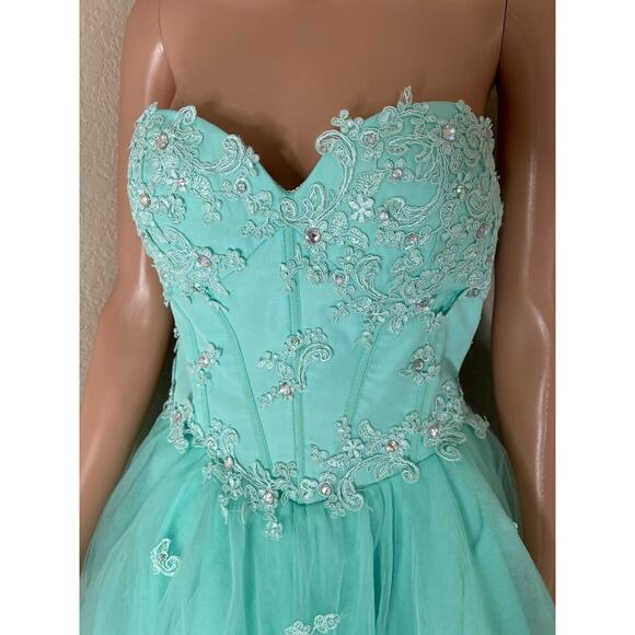 NARIANNA Tulle Prom Dress sea foam Green Lace up back Short strapless SZ SM - Picture 5 of 10